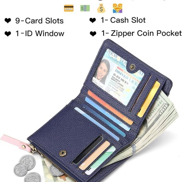 Leather RFID Wallet Women Bifold Zipper Card Holder with ID Window - Picture 2 of 6